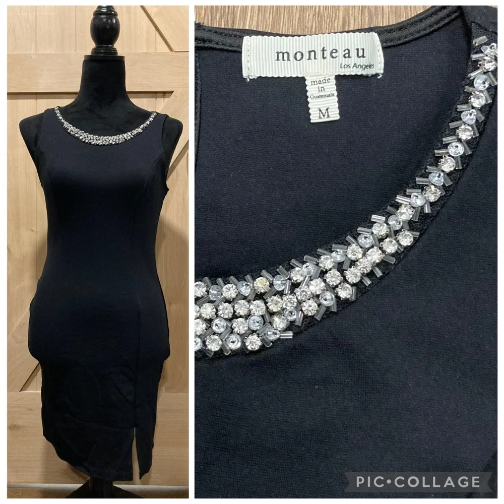 Elegant Little Black Dress with Rhinestone Beaded Neckline Medium - Picture 1 of 13